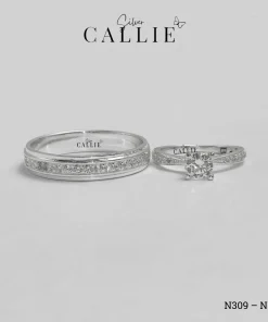 N588 - N309: Nhẫn Bạc Đôi Thiết Kế Callie Silver 1 Viên Chủ