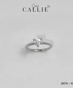 N579 - N582: Nhẫn Bạc Callie Silver Đá Mois Trái Tim Đai Trơn