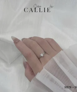 Alternative view of N579 - N582: Nhẫn Bạc Callie Silver Đá Mois Trái Tim Đai Trơn