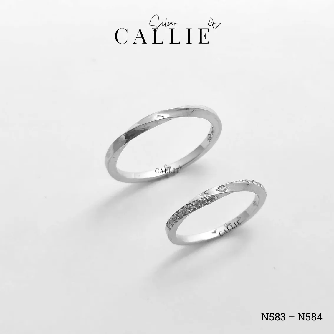 N583 - N584: Nhẫn bạc đôi thiết kế Callie Silver Đai Xoắn - Hình ảnh 2