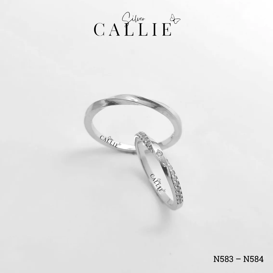 N583 - N584: Nhẫn bạc đôi thiết kế Callie Silver Đai Xoắn - Hình ảnh 3