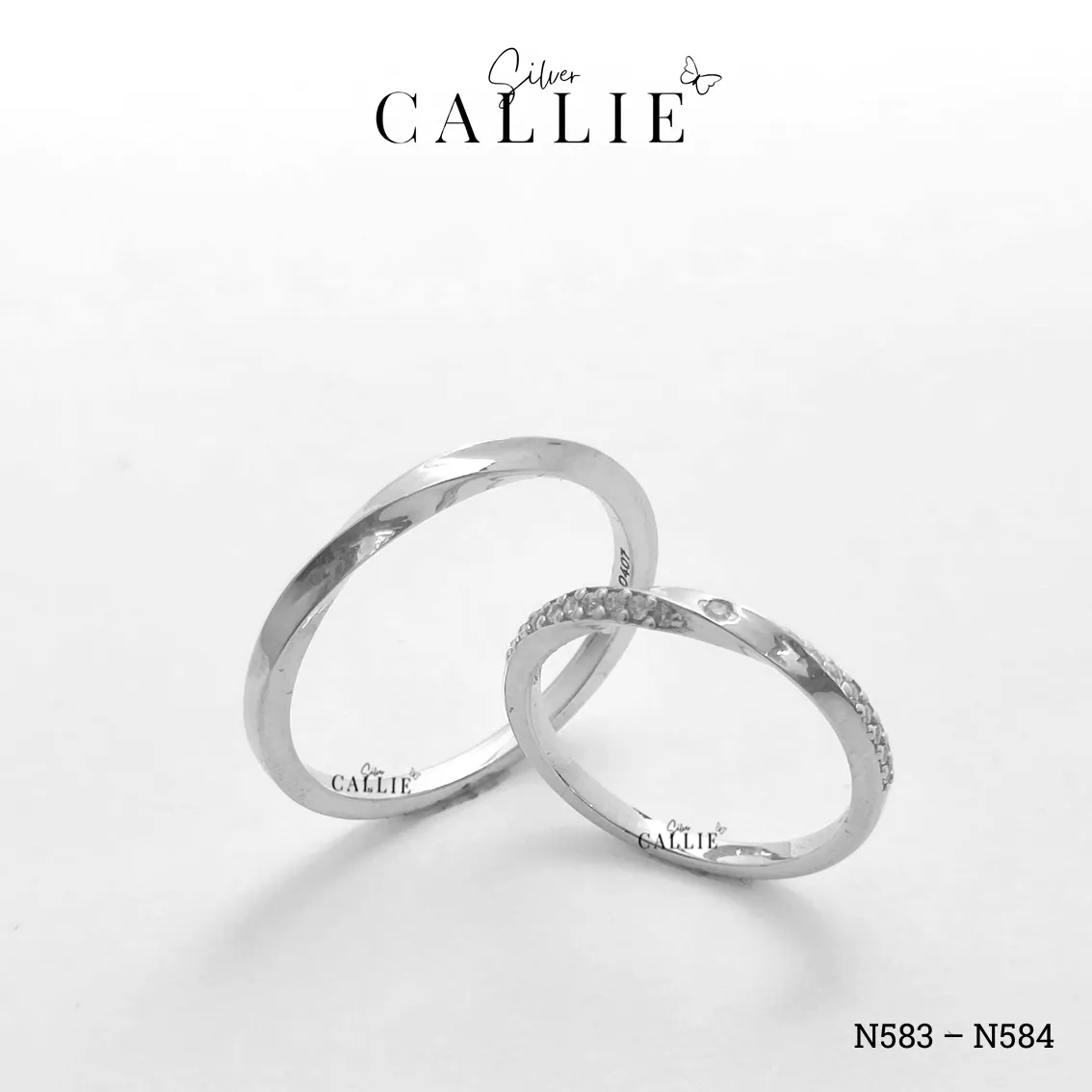 N583 - N584: Nhẫn bạc đôi thiết kế Callie Silver Đai Xoắn - Hình ảnh 5