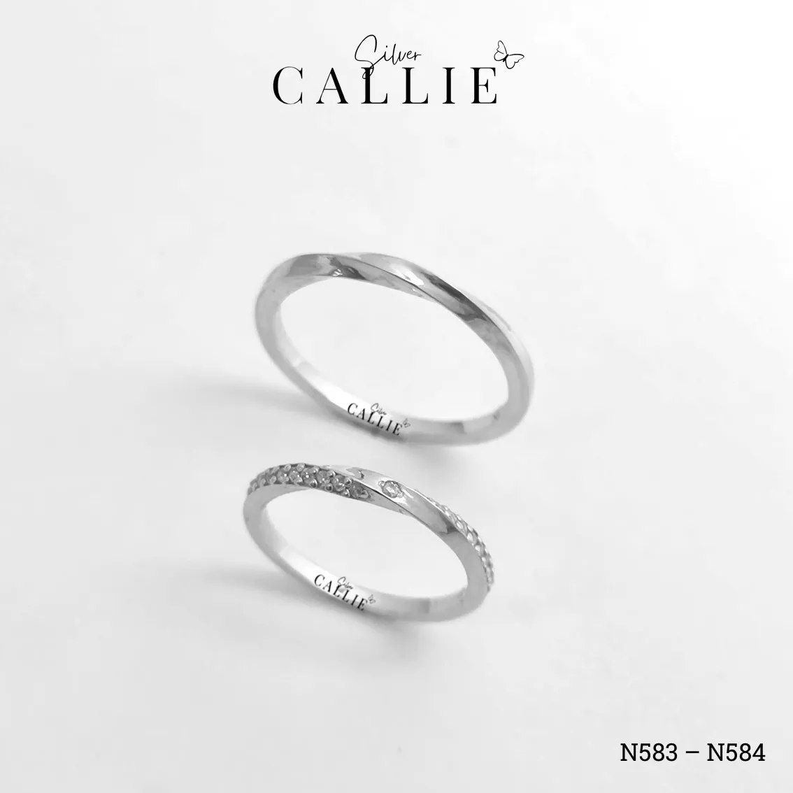N583 - N584: Nhẫn bạc đôi thiết kế Callie Silver Đai Xoắn - Hình ảnh 6