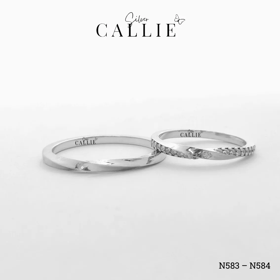 N583 - N584: Nhẫn bạc đôi thiết kế Callie Silver Đai Xoắn - Hình ảnh 7
