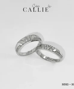 N593 - N594: Nhẫn Bạc Đôi Thiết Kế Callie Silver Hình V