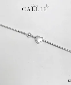 LT201 - Lắc tay bạc Callie Silver dây cứng charm trái tim và bi