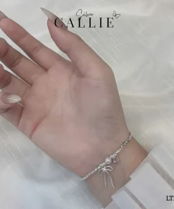 Alternative view of LT202 - Lắc tay bạc Callie Silver charm nơ ngọc và tim hồng