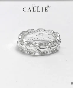 N619 - Nhẫn bạc thiết kế Callie Silver hình oval đính đá đan xen