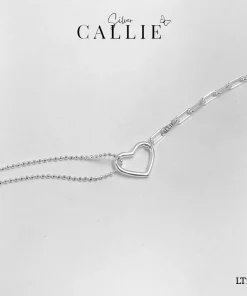 LT206 - Lắc Tay Bạc Callie Silver Mặt Tim Phối Hai Dây