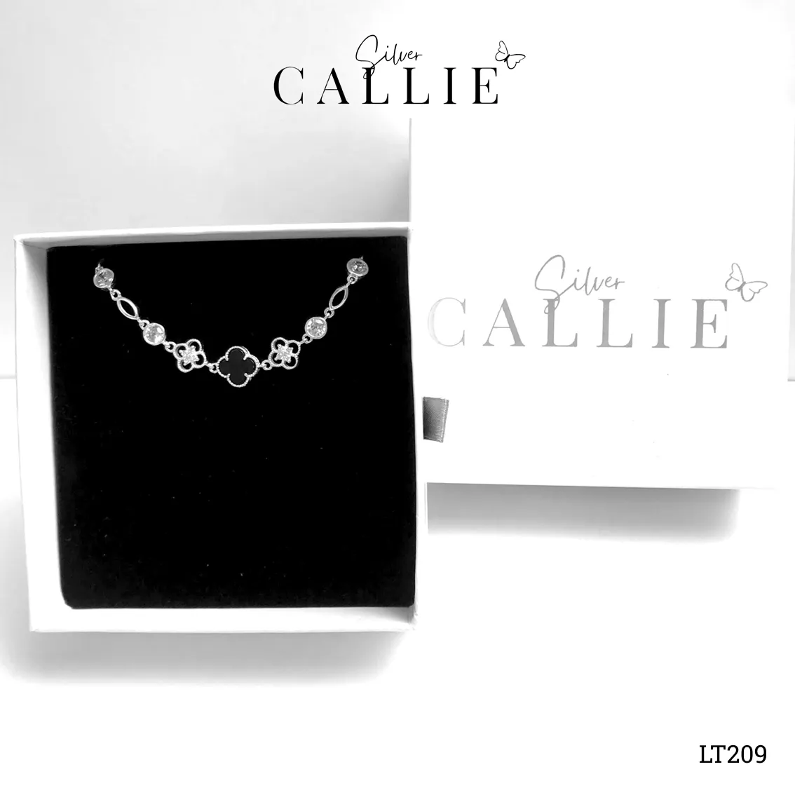 LT209 - Lắc tay bạc Callie Silver cỏ 4 lá màu đen - Image 9