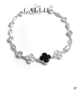 LT209 - Lắc tay bạc Callie Silver cỏ 4 lá màu đen