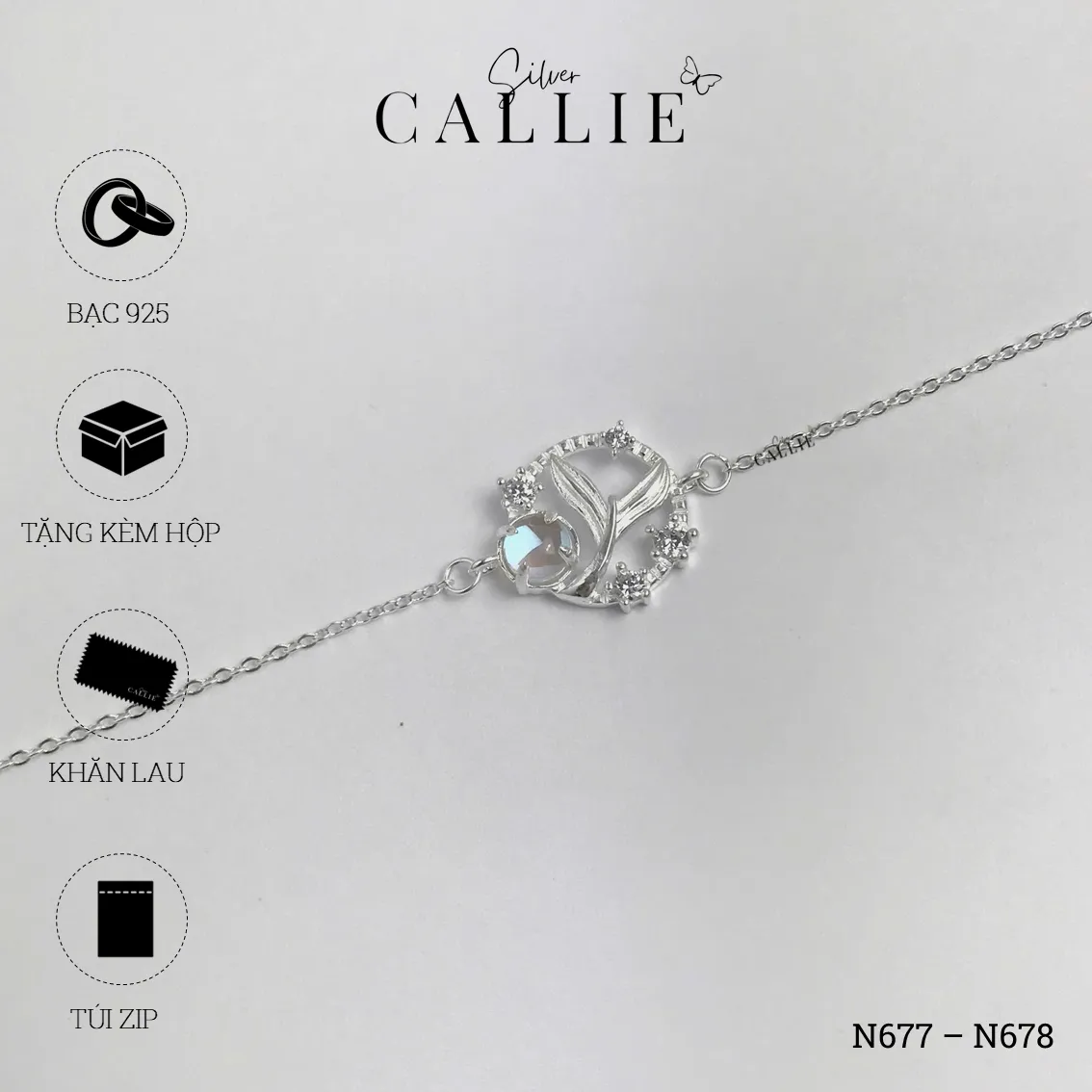 LT240 - Lắc tay bạc Callie Silver vòng tròn đuôi cá - Hình ảnh 10