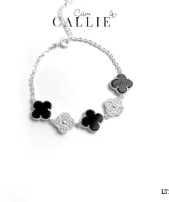 LT242 - Lắc tay bạc Callie Silver cỏ 4 lá đen xen kẽ cỏ 4 lá đính đá