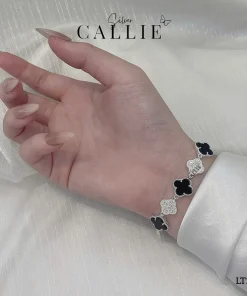 Alternative view of LT242 - Lắc tay bạc Callie Silver cỏ 4 lá đen xen kẽ cỏ 4 lá đính đá