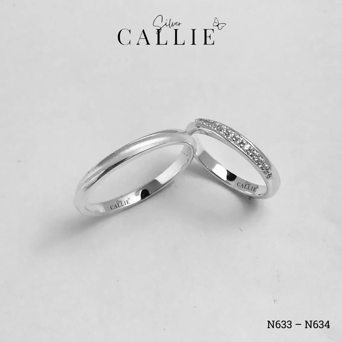 N633 - N634: Nhẫn Bạc Thiết Kế Callie Silver 1 Đường Giữa Xoắn