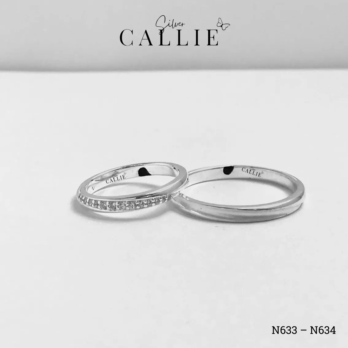 N633 - N634: Nhẫn Bạc Thiết Kế Callie Silver 1 Đường Giữa Xoắn - Image 4