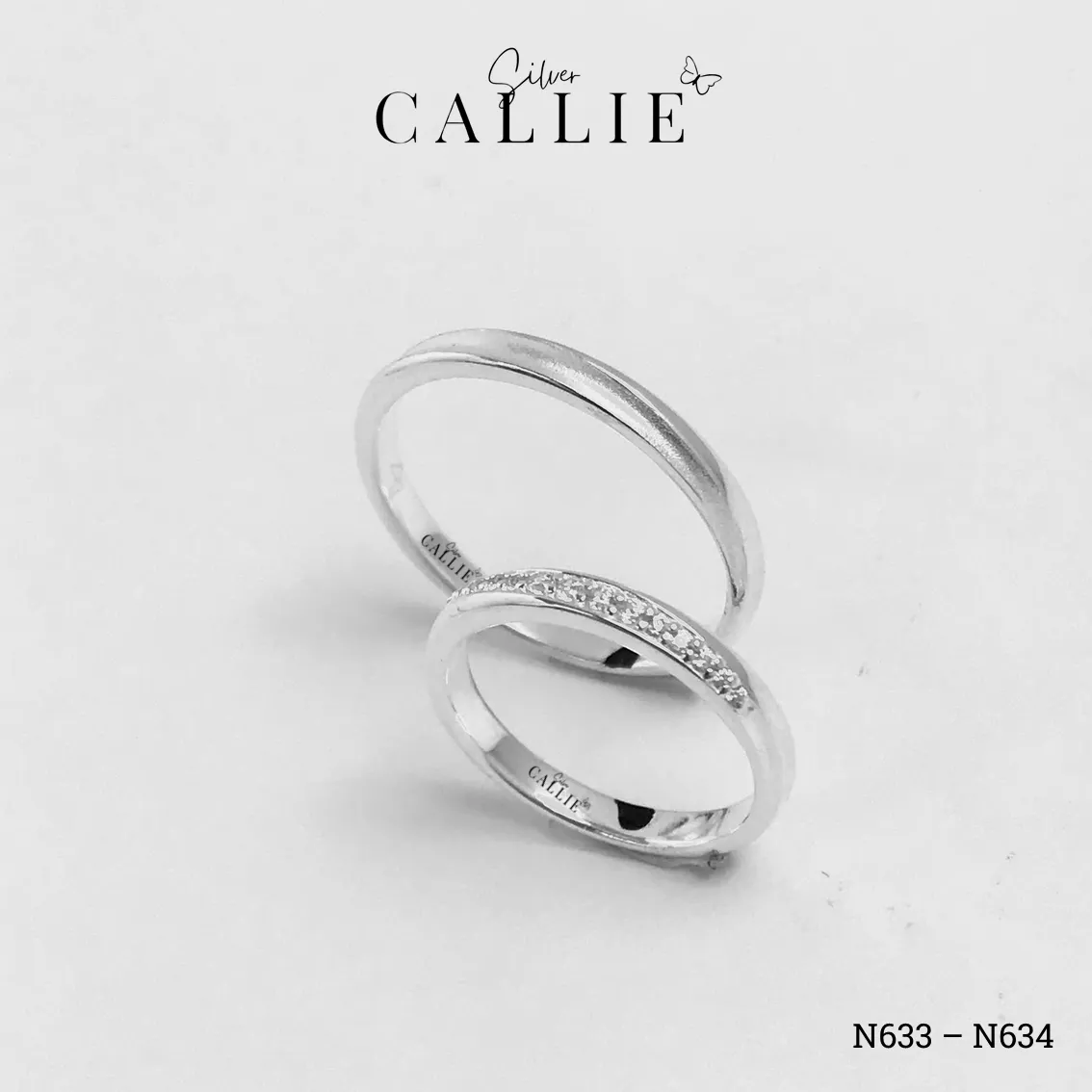 N633 - N634: Nhẫn Bạc Thiết Kế Callie Silver 1 Đường Giữa Xoắn - Image 6