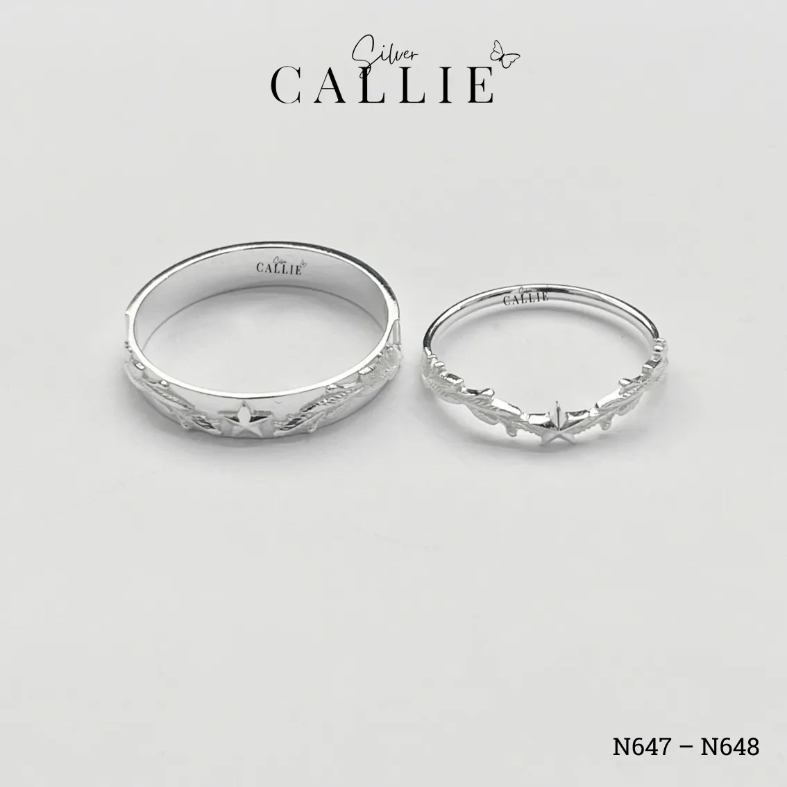 N647 - N648: Nhẫn Bạc Thiết Kế Callie Silver Cành Tùng Quân Đội - Image 4