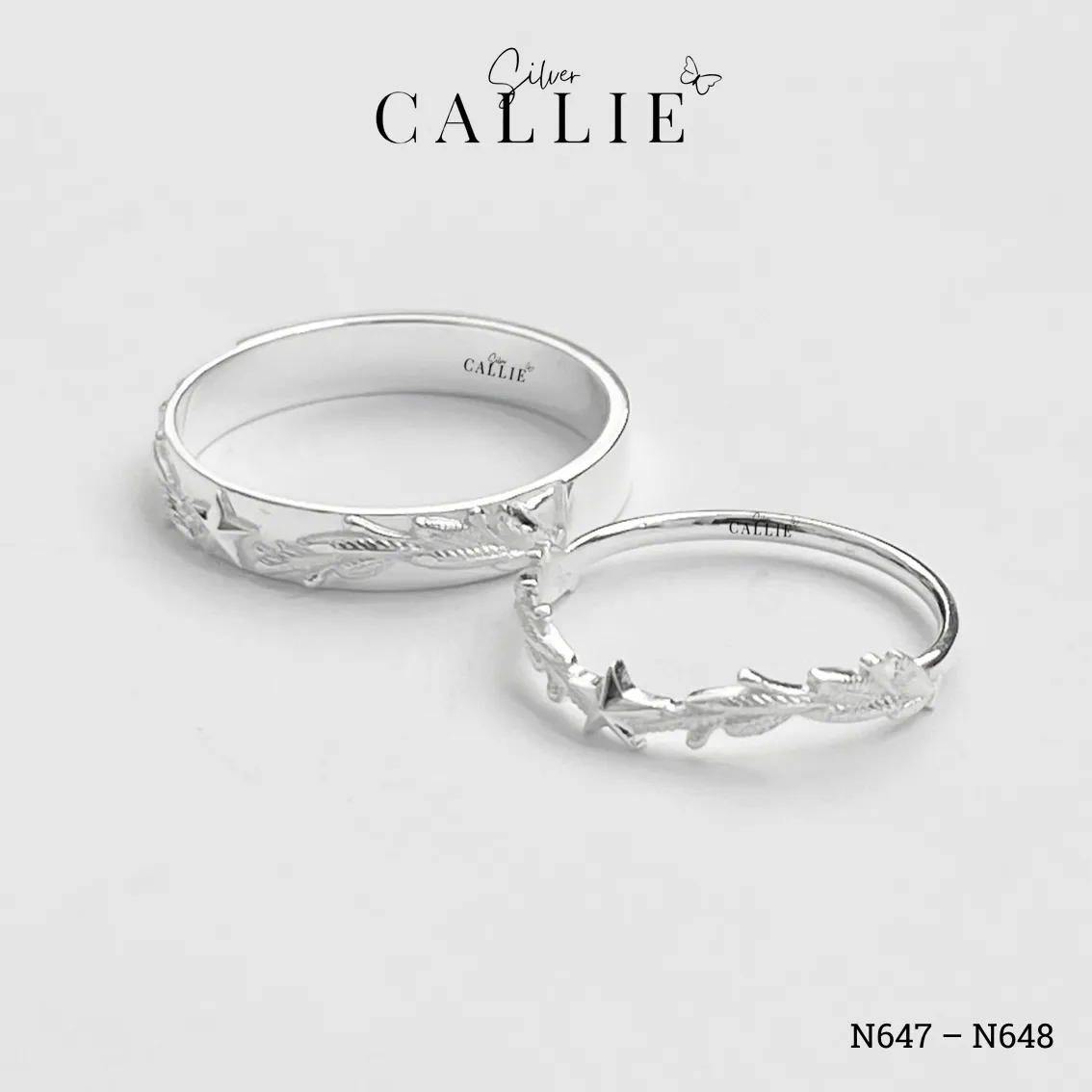 N647 - N648: Nhẫn Bạc Thiết Kế Callie Silver Cành Tùng Quân Đội - Image 5