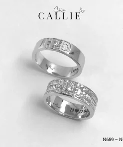 N659 - N660: Nhẫn Bạc Đôi Thiết Kế Callie Silver Theo Tên