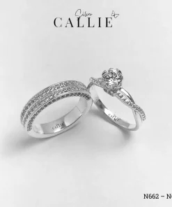 Alternative view of N662 - N664: Nhẫn Bạc Đôi Thiết Kế Callie Silver Đính Đá