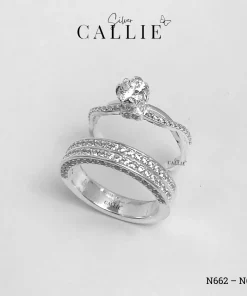 N662 - N664: Nhẫn Bạc Đôi Thiết Kế Callie Silver Đính Đá