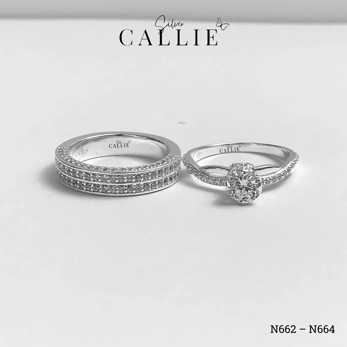 N662 - N664: Nhẫn Bạc Đôi Thiết Kế Callie Silver Đính Đá - Hình ảnh 6