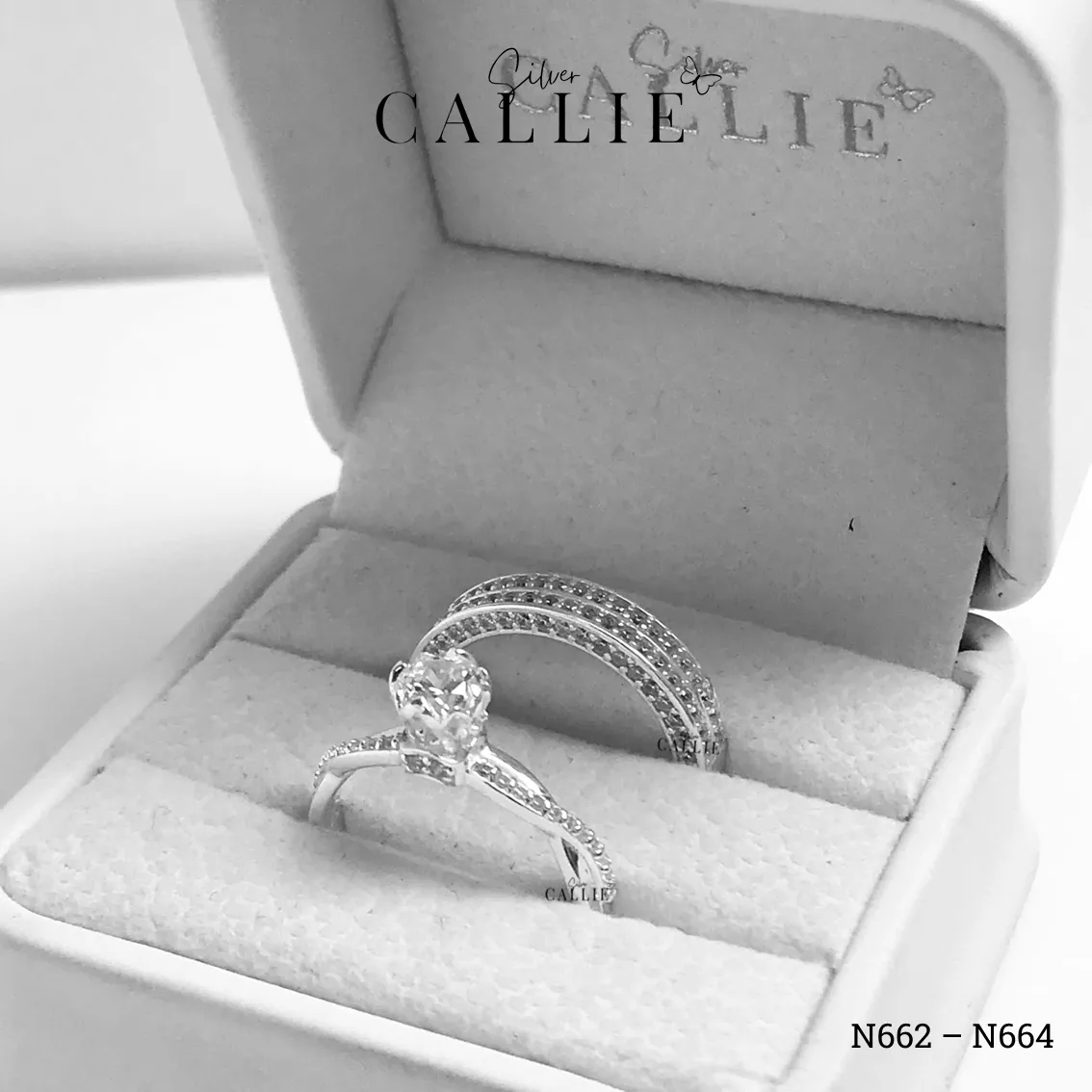 N662 - N664: Nhẫn Bạc Đôi Thiết Kế Callie Silver Đính Đá - Hình ảnh 7