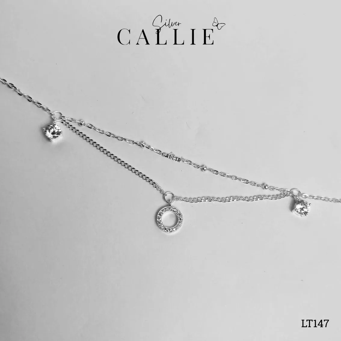LT147 - Lắc tay bạc Callie Silver dây đôi vòng tròn - Image 3