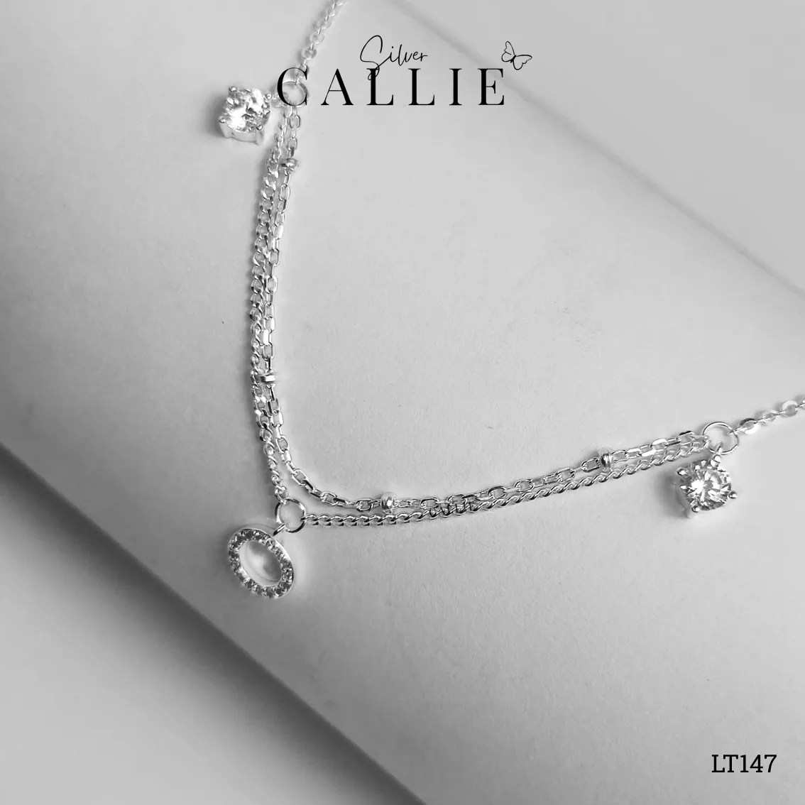 LT147 - Lắc tay bạc Callie Silver dây đôi vòng tròn - Image 4