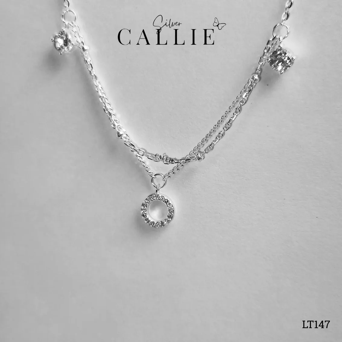 LT147 - Lắc tay bạc Callie Silver dây đôi vòng tròn - Image 5