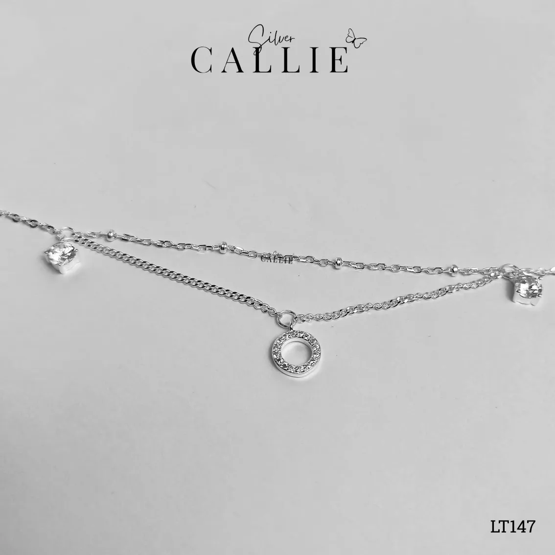 LT147 - Lắc tay bạc Callie Silver dây đôi vòng tròn - Image 7
