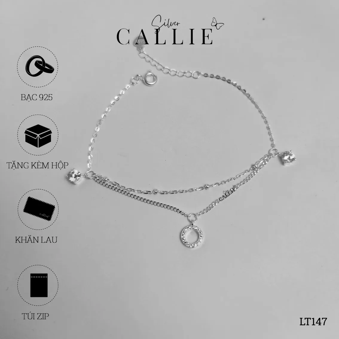 LT147 - Lắc tay bạc Callie Silver dây đôi vòng tròn - Image 10