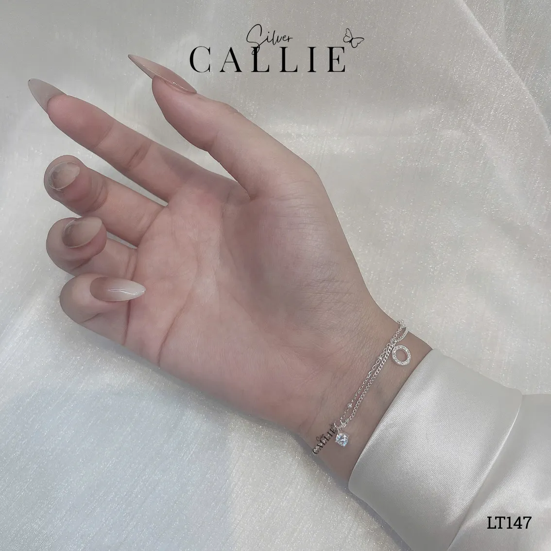 LT147 - Lắc tay bạc Callie Silver dây đôi vòng tròn - Image 2