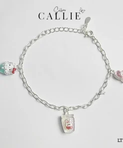 Lắc tay bạc em bé Callie Silver dây móc oval kèm charm