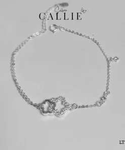 LT243 - Lắc tay bạc Callie Silver hoa lớn đính đá lồng hoa trơn nhỏ