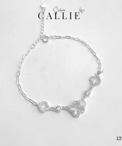 LT250 - Lắc tay bạc Callie Silver cỏ 4 lá viền đá và khoen tròn
