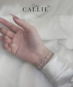 Alternative view of LT250 - Lắc tay bạc Callie Silver cỏ 4 lá viền đá và khoen tròn