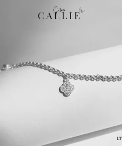 LT252 - Lắc tay bạc Callie Silver dây móc tròn 3li mặt cỏ bốn lá
