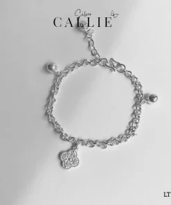 LT253 - Lắc tay bạc Callie Silver dây móc tròn 3li5 mặt cỏ bốn lá