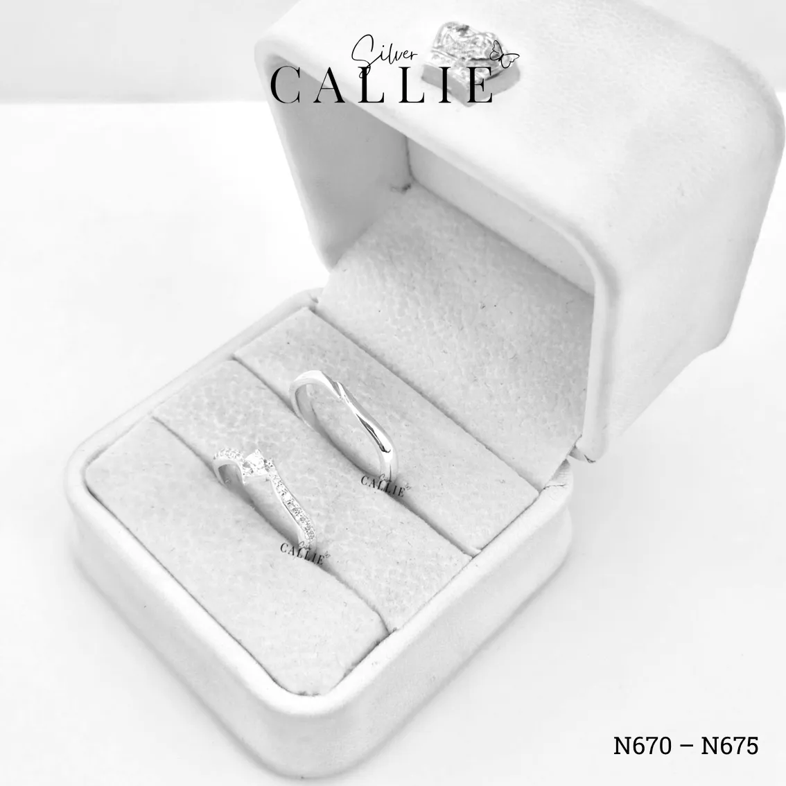 N670 - N675: Nhẫn Bạc Đôi Thiết Kế Callie Silver Đai Chéo - Image 7