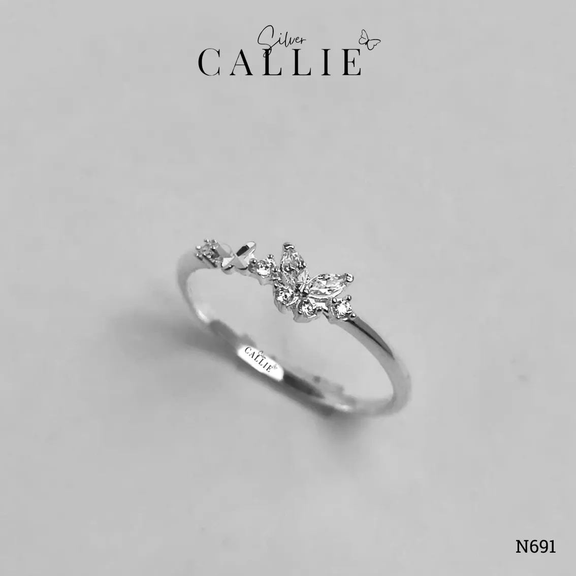 N691 - Nhẫn bạc Callie Silver bươm bướm cắt máy