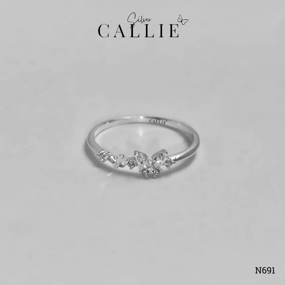 N691 - Nhẫn bạc Callie Silver bươm bướm cắt máy - Hình ảnh 5