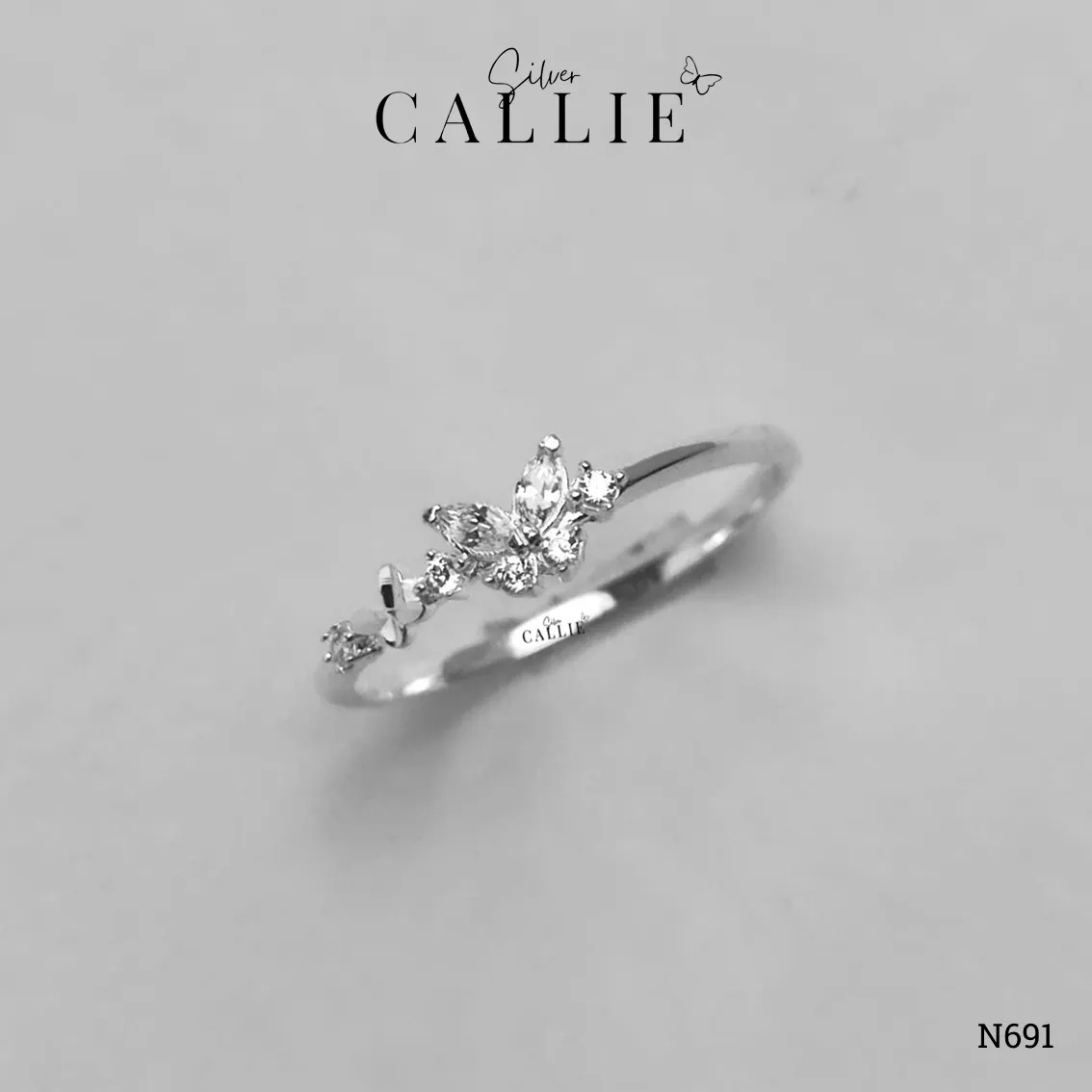 N691 - Nhẫn bạc Callie Silver bươm bướm cắt máy - Hình ảnh 7