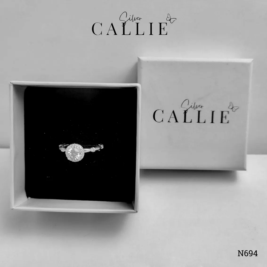 N694 - Nhẫn bạc Callie Silver 1 viên chủ kiểu công chúa - Hình ảnh 8