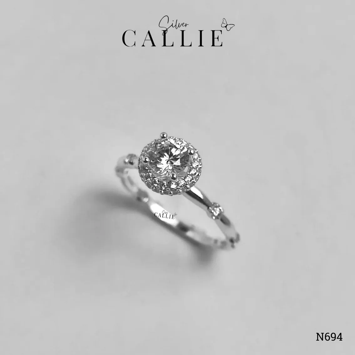N694 - Nhẫn bạc Callie Silver 1 viên chủ kiểu công chúa - Hình ảnh 5