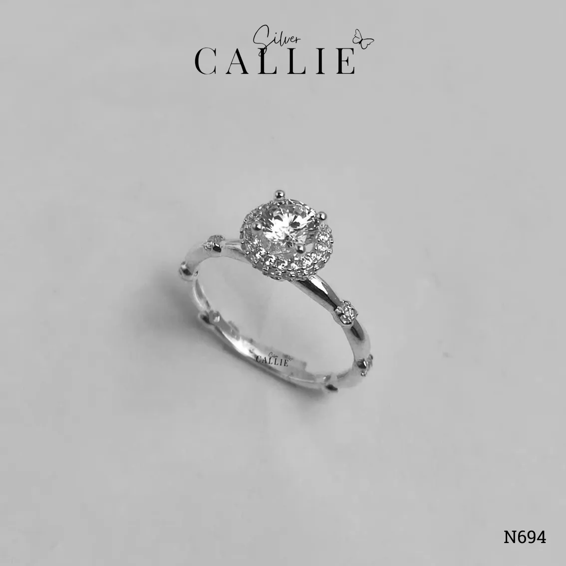 N694 - Nhẫn bạc Callie Silver 1 viên chủ kiểu công chúa - Hình ảnh 6