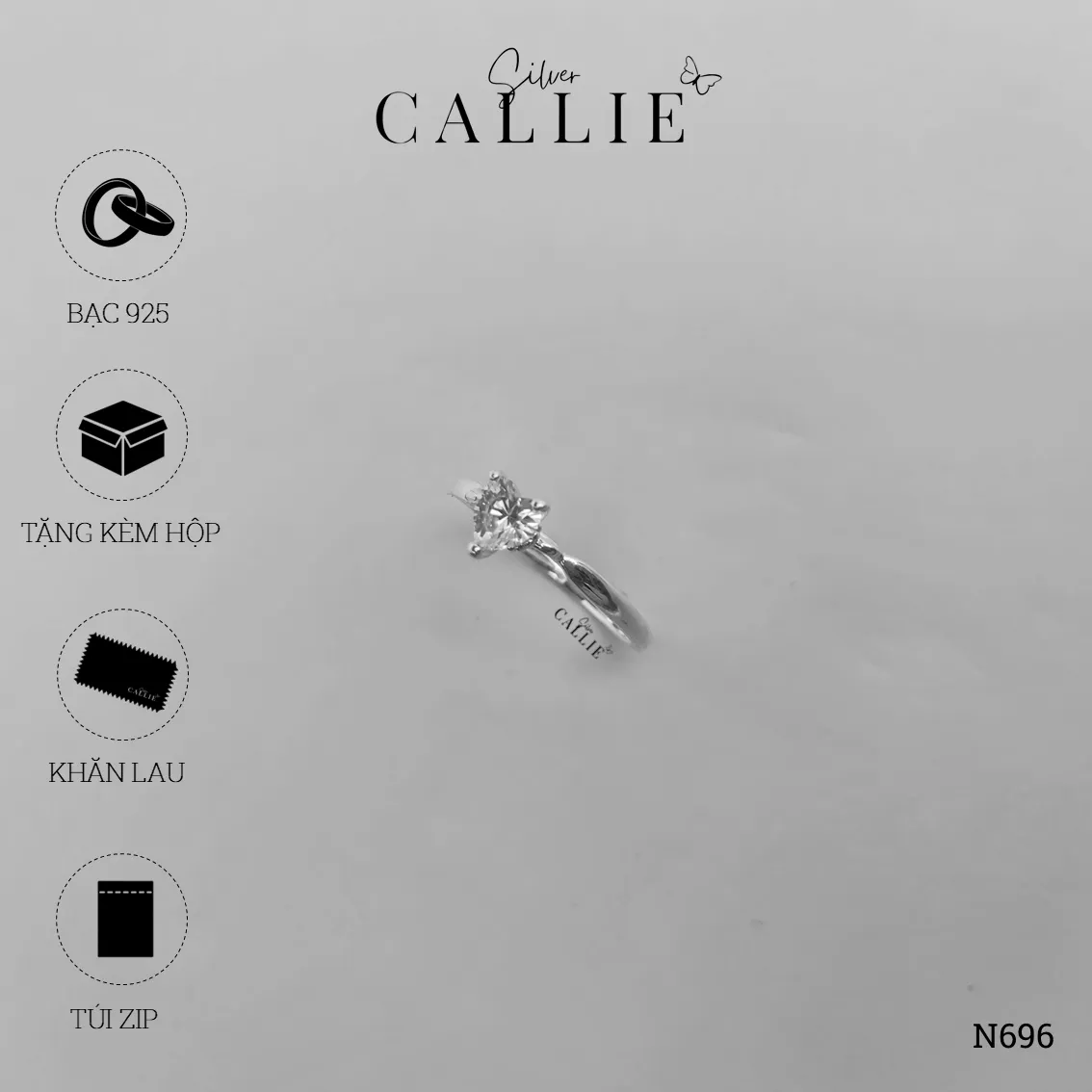 N696 - Nhẫn bạc Callie Silver 1 viên chủ tim đế vô cực - Hình ảnh 10