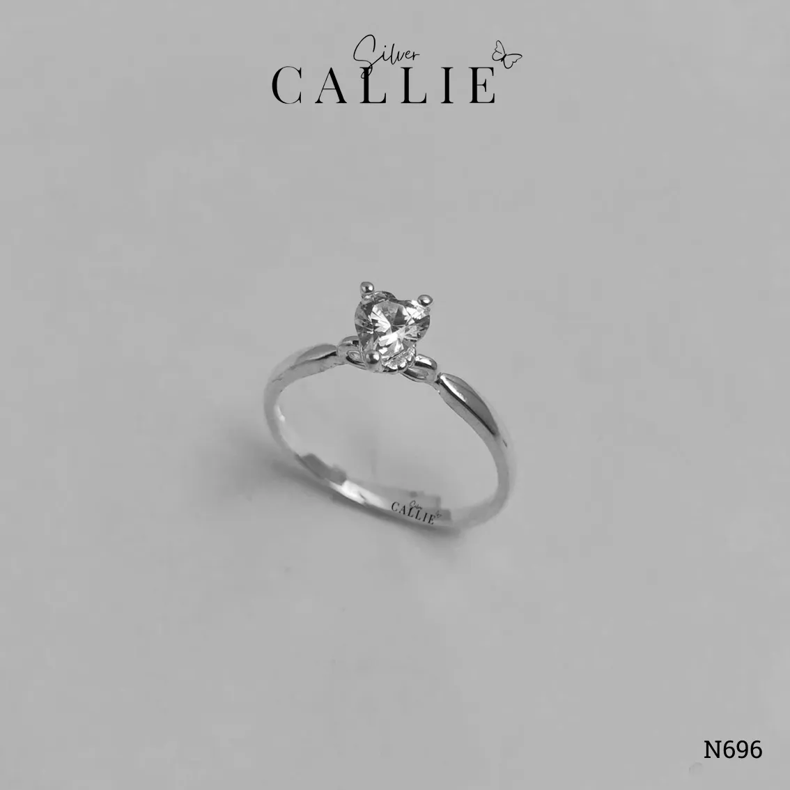 N696 - Nhẫn bạc Callie Silver 1 viên chủ tim đế vô cực - Hình ảnh 5