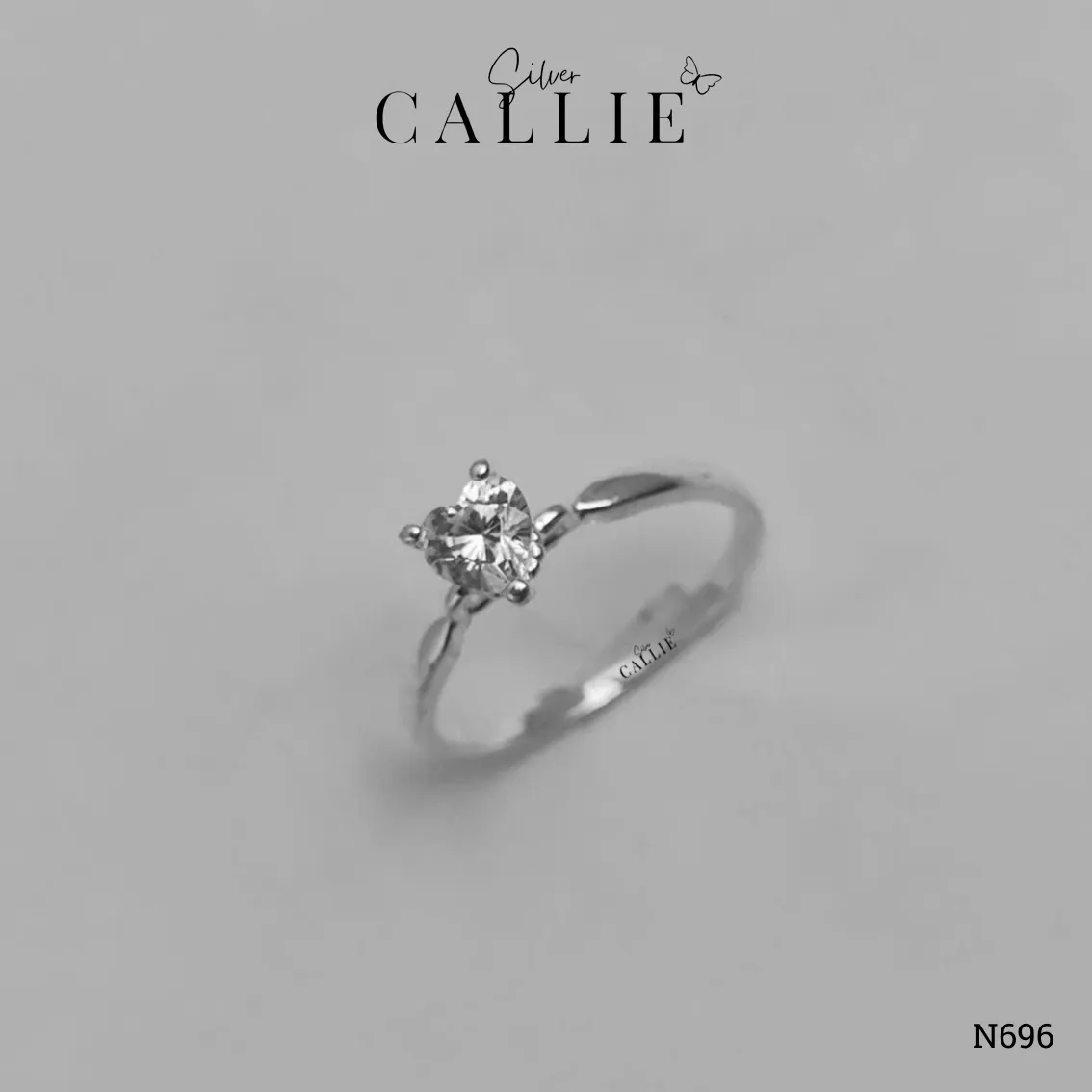 N696 - Nhẫn bạc Callie Silver 1 viên chủ tim đế vô cực - Hình ảnh 8